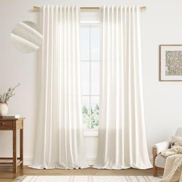 Imagem de Cortinas transparentes de linho natural de 266 cm para sala de estar, gancho traseiro, cinto, bolso para varão, elegante, semitransparente, filtragem de luz, privacidade, neutra moderna, cortinas de