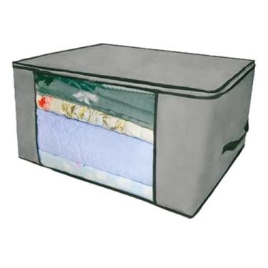 Imagem de Caixa Organizadora Dobrável em Tecido - Otimizador de Espaço com Visor e Zíper para Roupas de Cama, Roupas e Edredons.