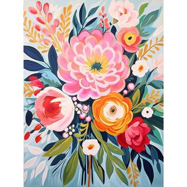 Imagem de MjhRcll Kits de ponto cruz estampados com flores, flores em vaso, kits de ornamentos de ponto cruz para adultos iniciantes, kits de bordado contados para decoração de casa 30 x 40 cm