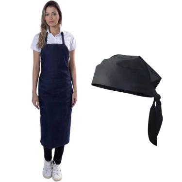 Imagem de Kit Chef Profissional Avental Bandana Cozinha Restaurante Unissex