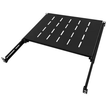 Imagem de Bandeja de prateleira deslizante 1U 48 cm, bandeja de prateleira de teclado, com profundidade ajustável de 14,75 a 66 cm, bandeja deslizante para rack de servidor/armário, gaveta de aço para