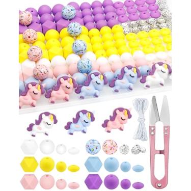 Imagem de FIVEIZERO 162 peças de contas focais de silicone para fabricação de chaveiros, cavalo animal, redondo, lentilha, hexágono, impresso, strass, contas espaçadoras de prata para canetas, pulseiras e