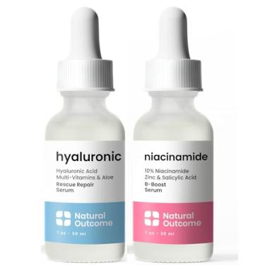 Imagem de Natural Outcome Sérum hidratante de ácido hialurônico e soro facial 10% niacinamida – Conjunto de soro facial leve antienvelhecimento de 30 ml cada, vegano, sem crueldade e sem fragrância