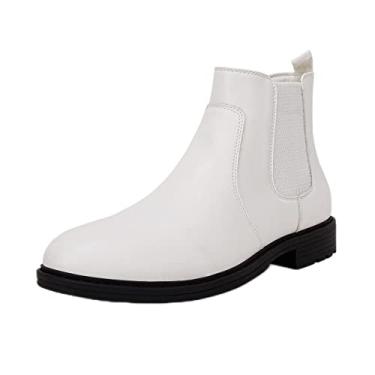 Imagem de Bota masculina Chelsea com bico redondo sem cadarço, impermeável, couro sintético, clássico, botas masculinas, Branco, 10.5