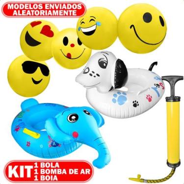 Imagem de Boia Infantil Com Bola Inflável Emoji E Bomba de Ar - Lelong