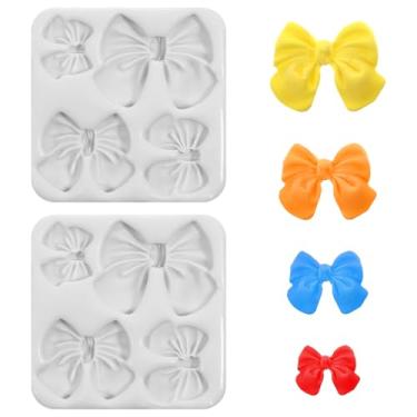 Imagem de Moldes de laço de fondant, pacote com 2 moldes de silicone laço fondant moldes de doces de chocolate para festa de aniversário, enfeite de cupcake, casamento, faça você mesmo, molde de decoração de