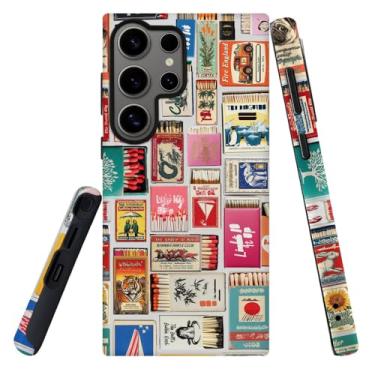 Imagem de DJSOK Compatível com Samsung Galaxy S25 Ultra, PC fosco antiarranhões à prova de choque - Colagem retrô Matchbox