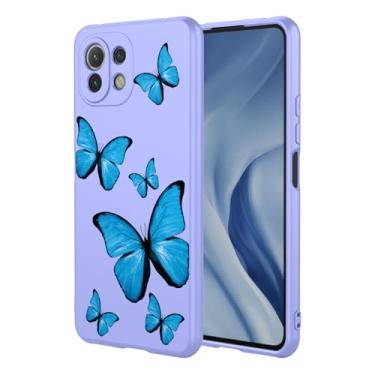 Imagem de KOARWVC Capa de telefone para Xiaomi 11 Lite, M2101K9AIG M2101K9GCR Capa de telefone fofa com padrão de borboleta protetora macia TPU para Xiaomi Mi 11 Lite borboleta roxa