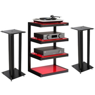 Imagem de Rack Norstone HIFI ESSE c/ Vidro Vermelho + Pedestal Stylum