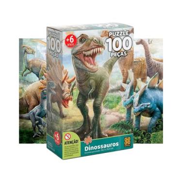 Imagem de Quebra Cabeça Dinossauros 100 Peças Grow Diversão Educativa Para Crian