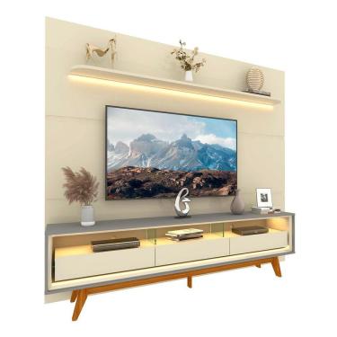 Imagem de Rack com Painel Royal/Requinte 2.2 C/Pés Madeira Off White com Cinza - Gelius Móveis