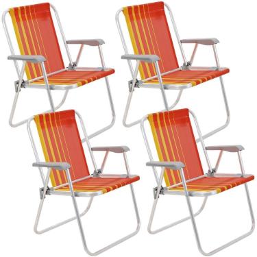 Imagem de Kit 04 Cadeiras de Praia Tramontina Samoa Alta em Alumínio com Assento Laranja e Amarelo 92900001