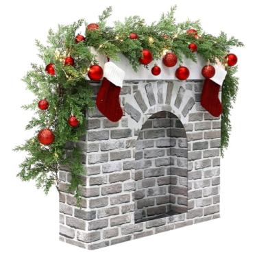 Imagem de VioraWhite Lareira de papelão de Natal 3D Artificial Branco Tijolo Rústico Lareira Falsa para Decoração de Fundo de Festa de Natal Pano de Fundo Falso para Casa de Fazenda Decoração de Natal 68,5 x