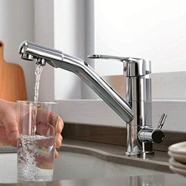 Imagem de wang hao shop Torneiras, torneiras de pia de cozinha torneira de cozinha de 3 vias para filtro de água 360 graus torneira de cozinha giratória torneira de pia 2 alavancas torneira misturadora 3 em 1