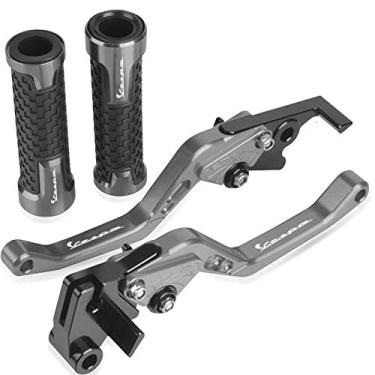 Imagem de WEJUSA Para Vespa GTS 125 250 300 Motocicletas Pegas Guiador CNC Travão Curto Alavanca de Embreagem Granturismo 125 200 S125 S150 Alavanca de Embreagem de Freio de Motocicleta (Cor: Cinzento)