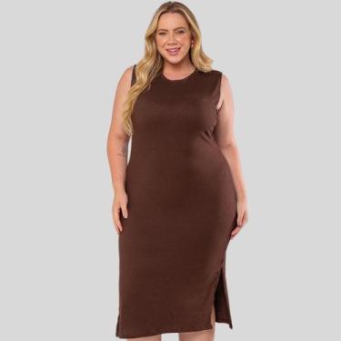 Imagem de Vestido Regata Canelado Plus Size ML - Mayara Manzano, G3, Marrom