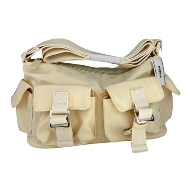 Imagem de Victoria's Secret Bolsa de ombro cargo de nylon rosa para mulheres – transversal com alça ajustável e vários bolsos, Concha branca, Bolsa de ombro