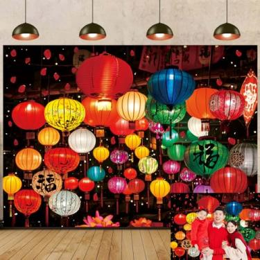 Imagem de Lanternas coloridas Ano Novo Chinês Fundo Fotográfico Vietnã Ano Novo Lunar Primavera Festival Véspera Pano de Fundo Estilo Chinês Decoração de Festas Retrato Família Foto Studio Adereços (20 x 1,8 m)
