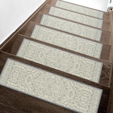 Imagem de Escadas antiderrapantes para degraus de madeira 15 peças - tapete de segurança interno de 20,3 x 76,2 cm, tapetes de borda com adesivo TPE, tapetes de escada adequados para animais de estimação e