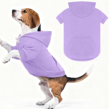 Imagem de Suéteres para cães, moletom com capuz para cães, aconchegante com capuz e bolso, orifício para trela, suéter de roupas para animais de estimação para cães pequenos, médios e grandes, roxo claro e 2GG
