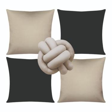 Imagem de Almofadas dara Sofá Kit 04 Almofadas Cheias Lisa Modernas Simples Coloridas Mais Nozinho(Bege/Preto)