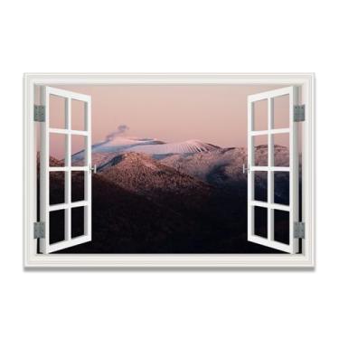 Imagem de LKXGRRSFG Tela de janela falsa levemente vermelha para economia de espaço, arte de parede cênica realista para quarto, casa, 20 x 30 cm, sem moldura