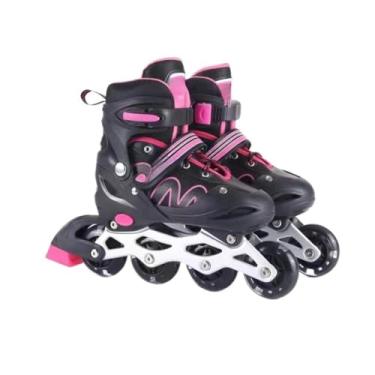 Imagem de Patins Roller Inline Ajustável Com Luz De Led(PRETO COM ROSA,38-41)