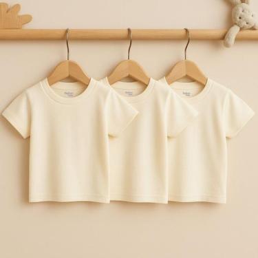 Imagem de Kit Com 3 Camisetas Manga Curta Para Bebê Creme 100% Algodão - BigToon