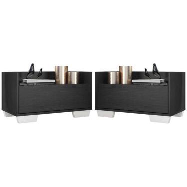 Imagem de Kit Com 2 Mesas De Cabeceira 80Cm Multimóveis V4003 Preta/Branca Preto/Branco
