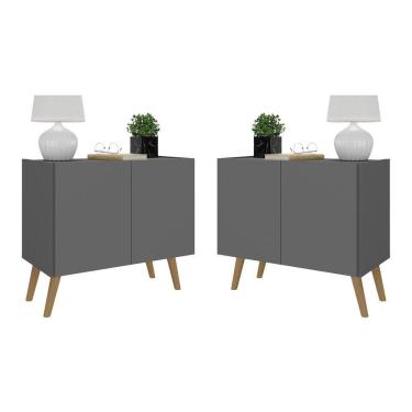 Imagem de Kit 2 Mesas De Cabeceira Retrô 2 Portas Mp4138 Grafite natural