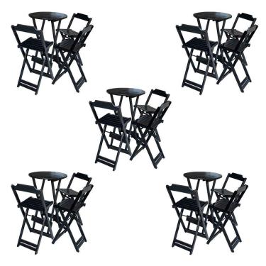 Imagem de Kit 5 Jogos De Mesa Bistrô De Madeira Dobrável Com 3 Banquetas - Preto