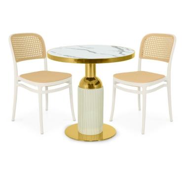 Imagem de Conjunto Mesa De Jantar Redonda Imperial 70cm Branca Com 2 Cadeiras Roma - Branco