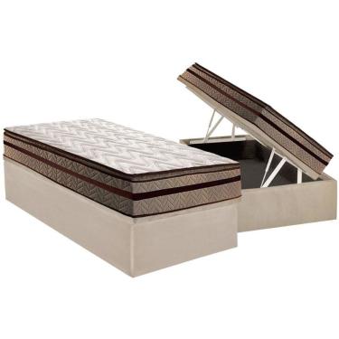 Imagem de Conjunto Box Baú Solteiro Colchão Espuma Paropas D28 - Anatômico Orthomedic Gold Plus Rústico Clean + Base Crc Suede Clean (88x188)