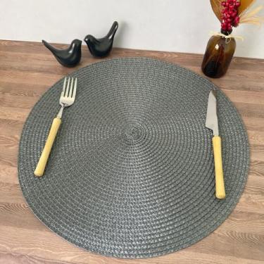 Imagem de Lugar Jogo Americano Redondo Mesa Posta Cozinha Jantar Decorativo Sousplat Tramado Flexível (8, Grafite)