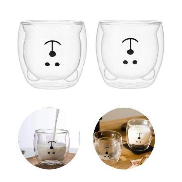 Imagem de 02 Canecas Copo Urso Vidro Duplo 250Ml Bebida Quente E Fria