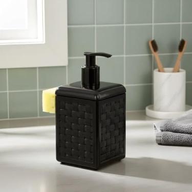 Imagem de Porta Detergente com Suporte para Esponja – Plástico Rattan Preto, Organizador de Pia, Dispenser para Cozinha, Antiderrapante e Resistente