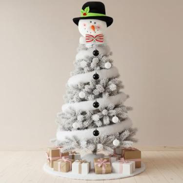 Imagem de Soulchen Conjunto de 23 peças de decoração de árvore de boneco de neve de Natal, boneco de neve com chapéu e laço, enfeites de bolas de Natal, saia de árvore de pele sintética branca para festas de