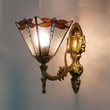 Imagem de Luminária de parede retrô americana em vidro colorido com LED, estilo europeu, luxuosa, para sala de estar, restaurante, quarto, escritório, casa de campo, hotel, café, bar, corredor (D 1 lâ