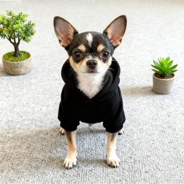 Imagem de Moletom Paiaite Black Chihuahua Dog Hoodie: Mantenha seu filhote aquecido e elegante com um moletom estampado "The Dog Face", roupas para animais de estimação e casaco, tudo em um perfeito para o