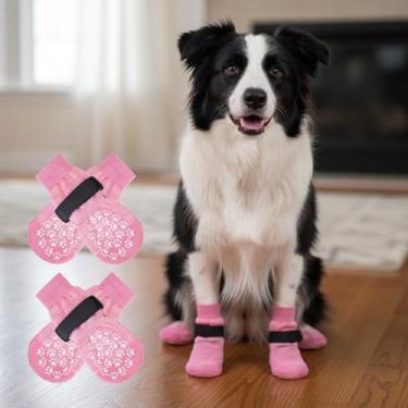 Imagem de 4 meias antiderrapantes para cães - botas de cachorro para evitar lamber patas, sapatos antiderrapantes para cães ao ar livre, ótimo para proteção de patas de cães