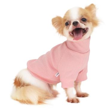 Imagem de LOPHIPETS Suéteres de gola rolê para cachorros pequenos Chihuahua - Rosa claro brilhante/M