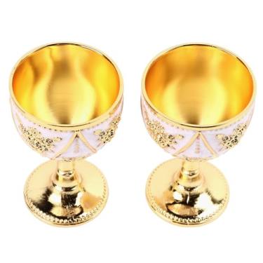 Imagem de Generic Decoração de Xícara de Vinho Vintage, 2pcs Decorativos Multiuso Requintado Requintado Liga de Zinco de Metal Vintage Liga Luxuosa para Bar para Restaurante (Ouro Branco)
