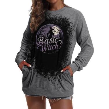 Imagem de Moletom RMCMS Basic Witch Darkness Halloween feminino cinza