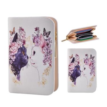 Imagem de Carteira feminina Black Cats, carteira feminina de poliuretano, carteira com bolso com zíper, carteira pequena e fina para cartão de crédito para mulheres, adolescentes, meninas, Preto, Yinyang Bloom