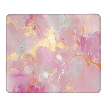 Imagem de Mouse pad de mármore ouro rosa, tapete de mouse quadrado com borda costurada, tapete de mesa com base antiderrapante, tapete de proteção de mesa lavável 24 x 19 cm