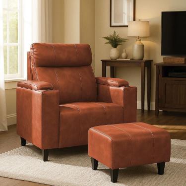 Imagem de Poltrona Do Papai Com Puff Usb E Porta Copos Ravella Pu R04 - D`rossi Cor Whisky