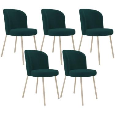 Imagem de Kit 05 Cadeiras Para Sala De Jantar Cozinha Estofada Gavi Arena L02 Bouclê Verde - Lyam Decor