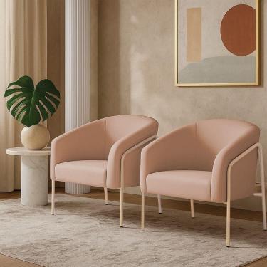 Imagem de Poltrona Sala Industrial Alta Champanhe Kit 2 Stella Veludo D03 - D`rossi Rose