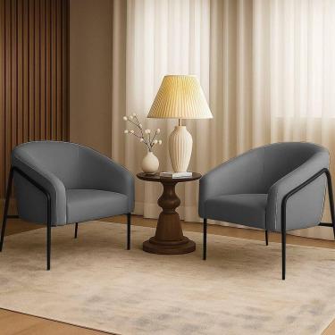 Imagem de Poltrona Sala Industrial Alta Preto Kit 2 Stella Linho D03 - D`rossi Cor Grafite