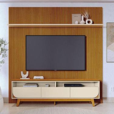 Imagem de Painel Piso Teto New Guaporé Com Rack Bancada Selene New Luna Ambiente Cinamomo Off White - Madetec